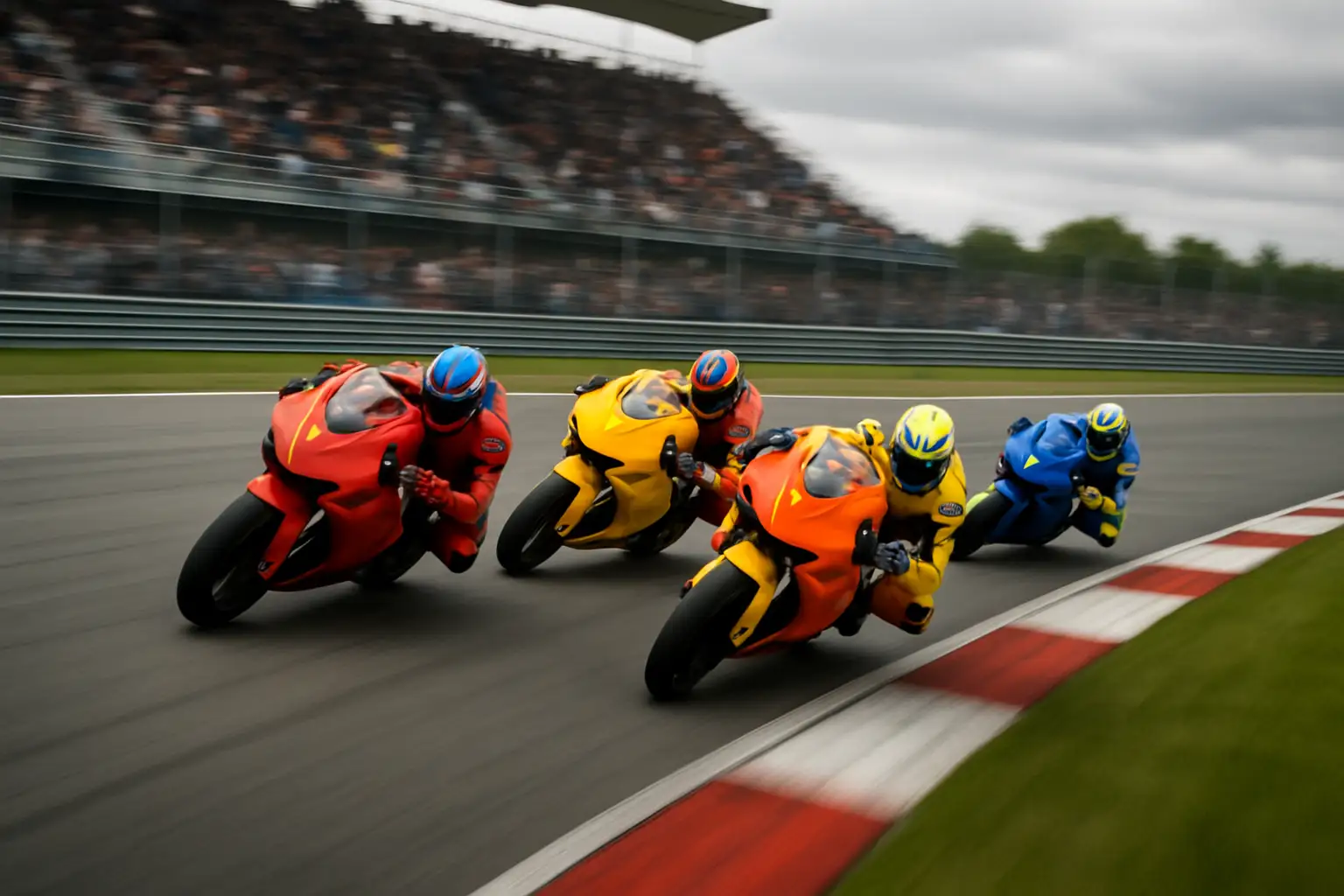 MotoGP riders racing through a fast corner at the Assen circuit during a Sprint race