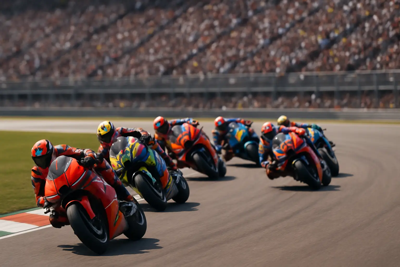 MotoGP riders battling through a corner during the 2026 season