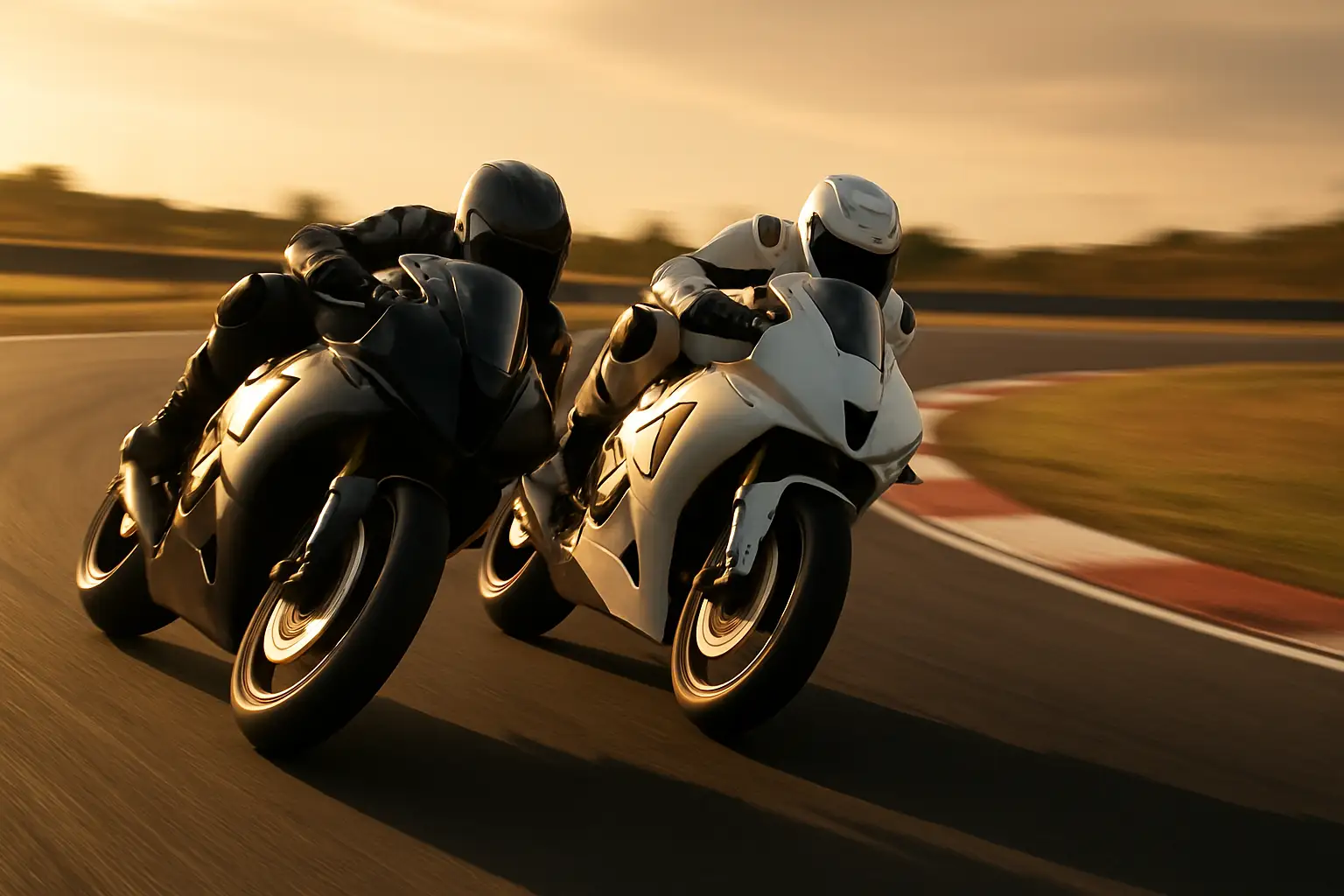 Two MotoGP riders on track in close competition during a race
