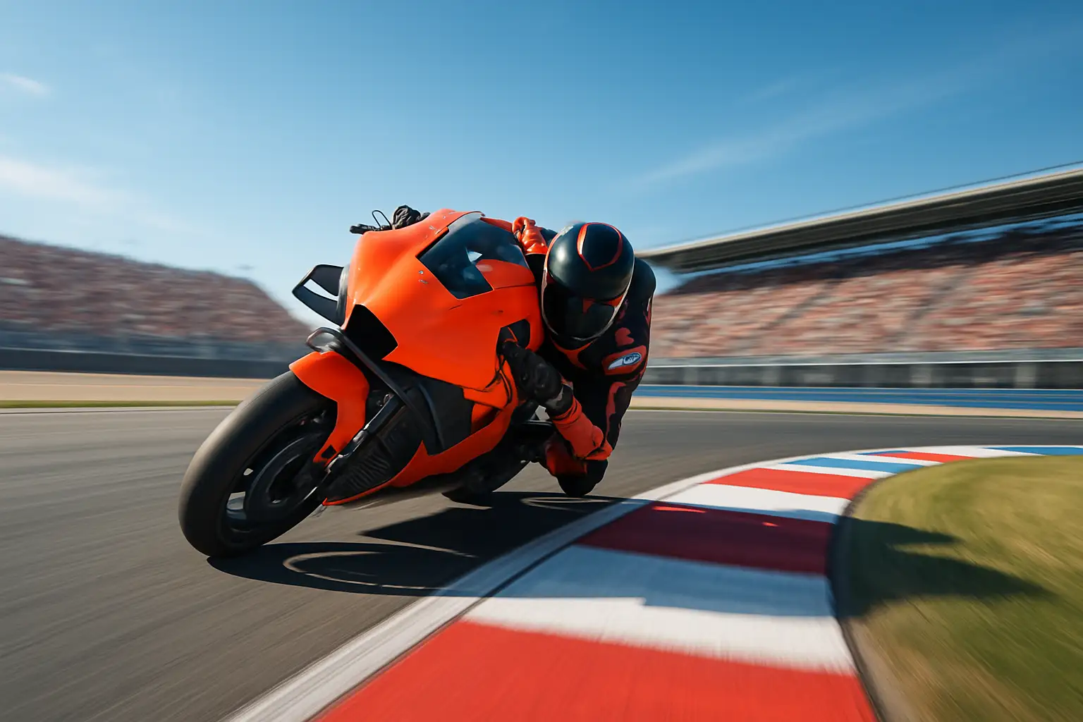 MotoGP motorcycle racing at a US circuit with grandstands filled with fans