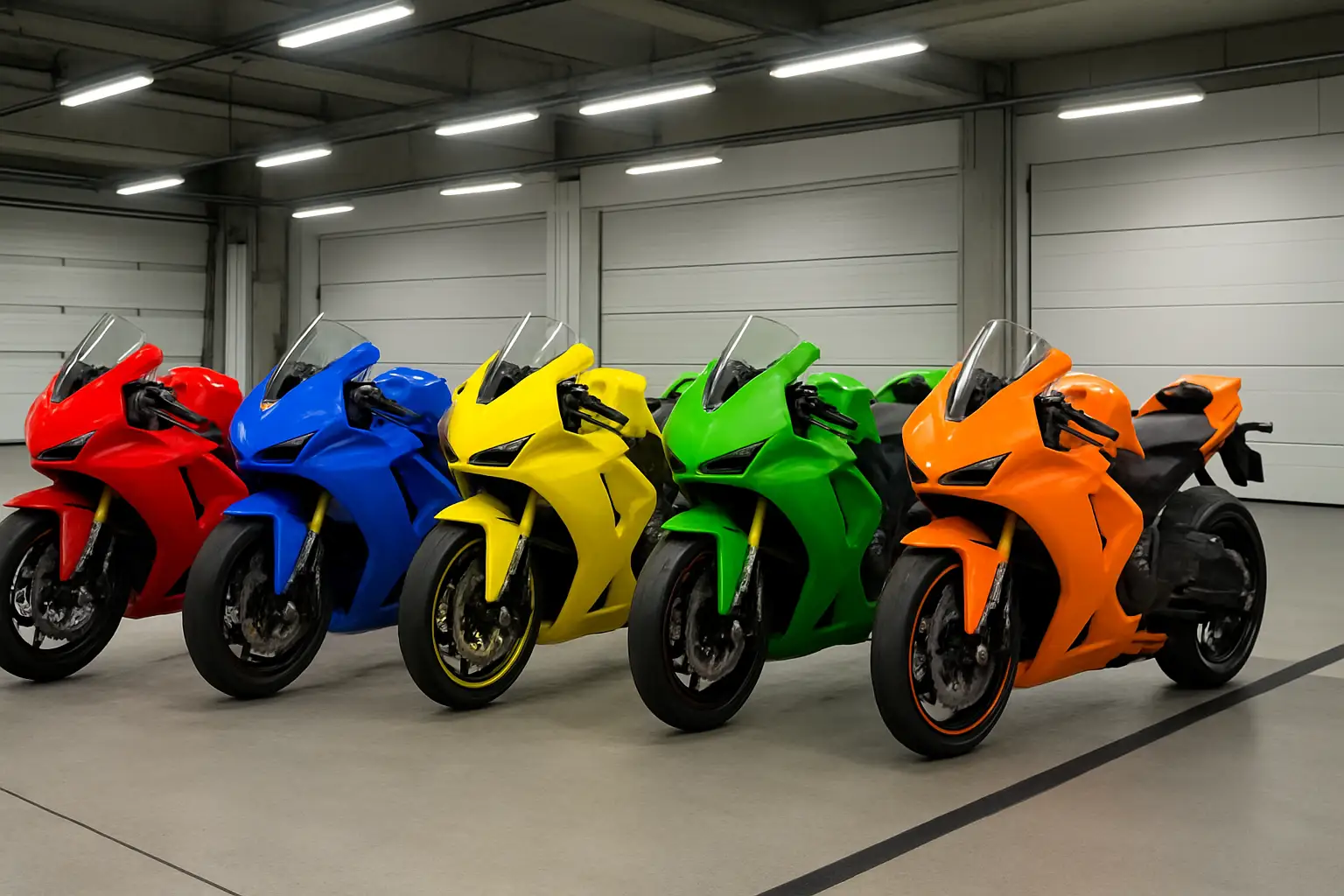 Five MotoGP factory bikes lined up in a pit lane representing the 2027-2031 manufacturer agreement
