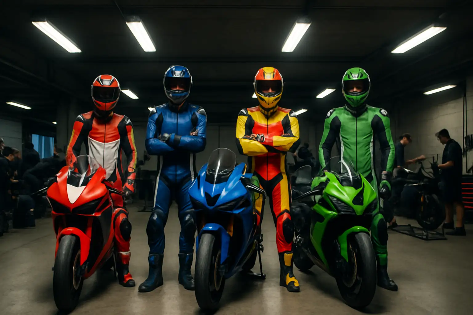 MotoGP riders on the starting grid preparing for a race weekend