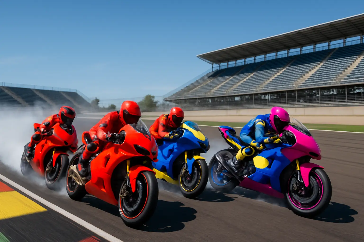 MotoGP motorcycles racing closely through a corner at Circuit de Barcelona-Catalunya during the 2026 Catalan GP