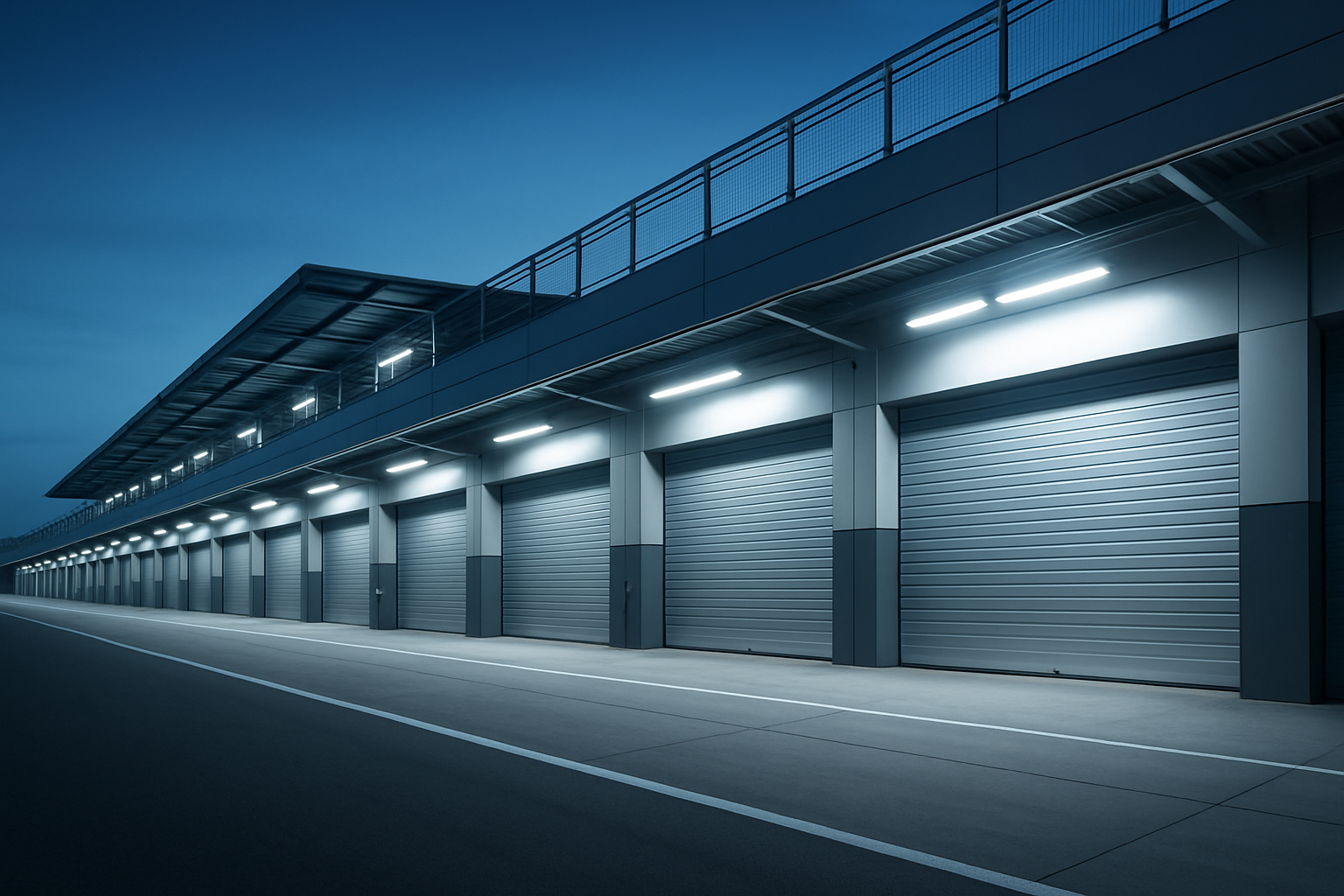 MotoGP pit lane with financial charts overlay symbolizing debt reduction and refinancing