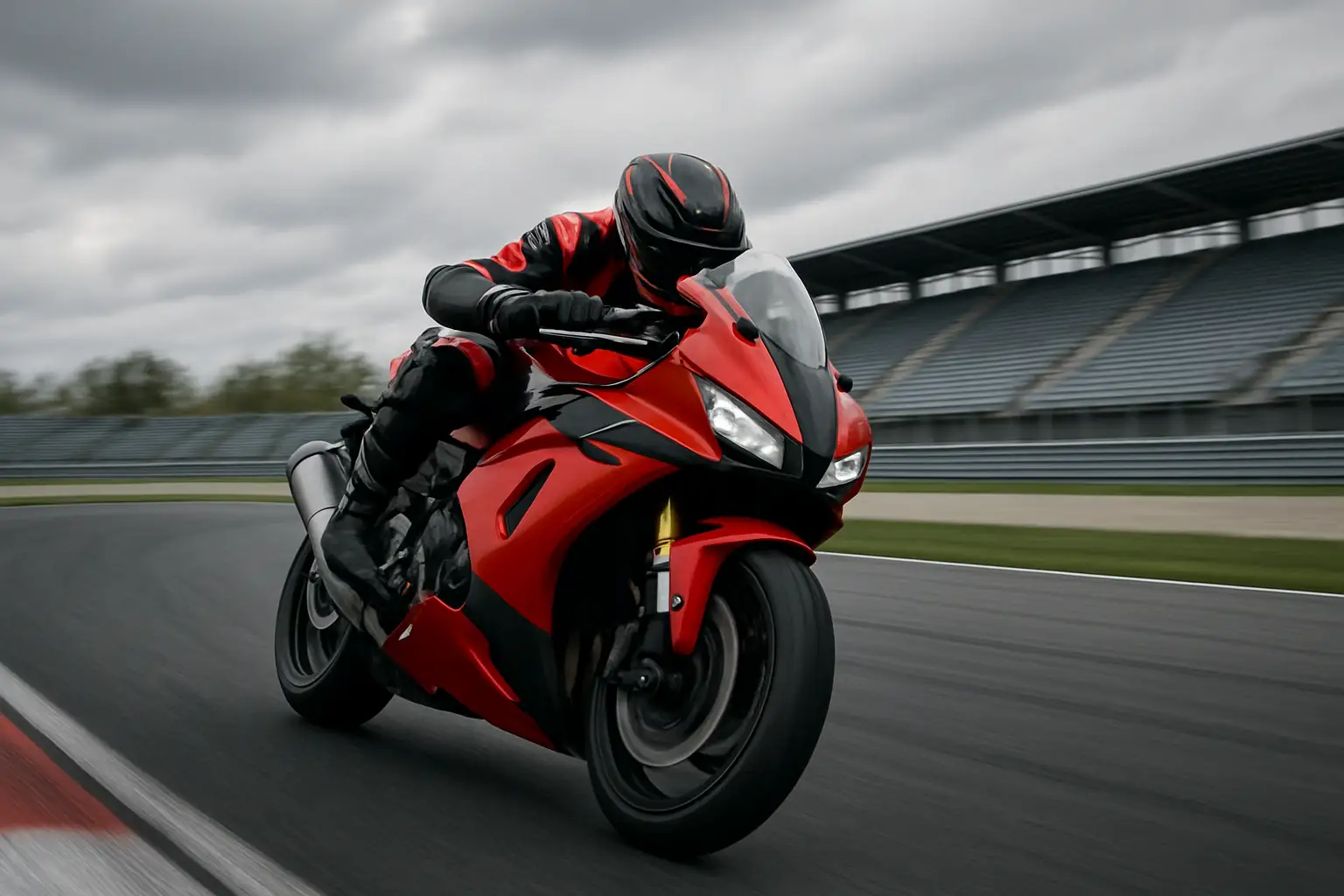MotoGP rider on an Aprilia bike leaning through a corner at the Sachsenring circuit in Germany