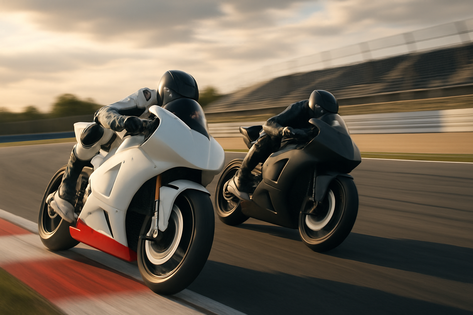 MotoGP prototype motorcycles racing side by side on a circuit