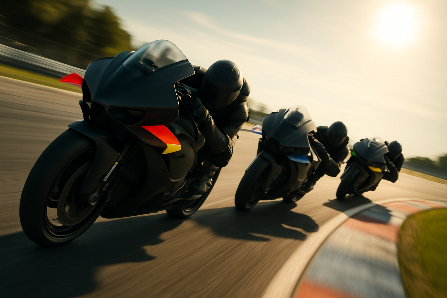 MotoGP prototype motorcycles racing on a circuit at high speed