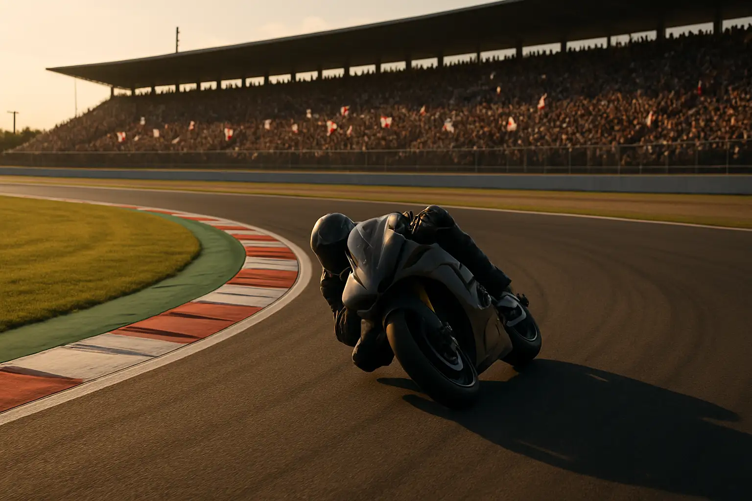 MotoGP rider on a Honda motorcycle accelerating through a tight corner at a Japanese circuit