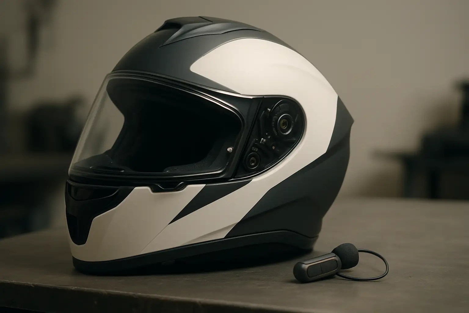 MotoGP rider wearing a helmet with in-ear radio communication equipment on a racing circuit