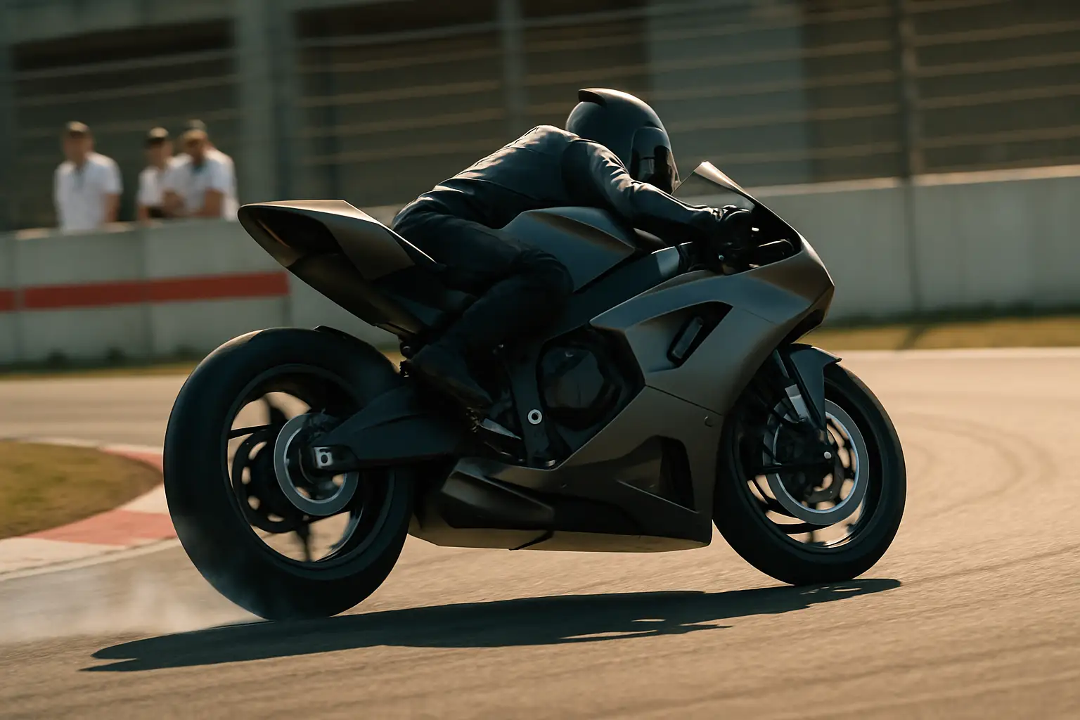 MotoGP racing motorcycle on track with tyre smoke during a test session