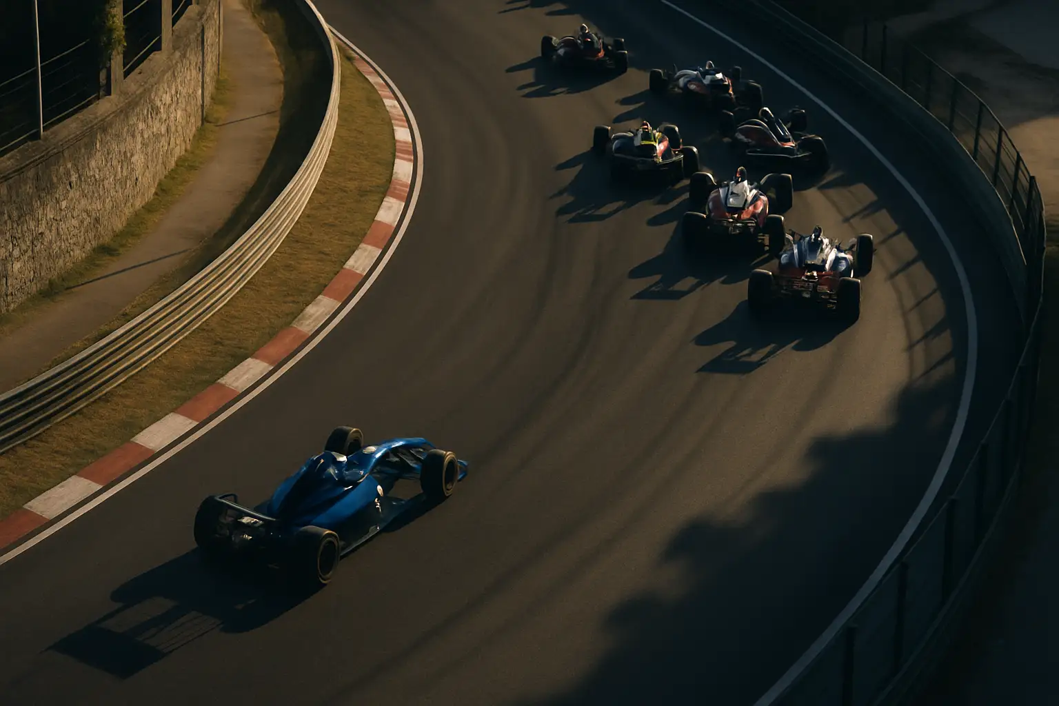 Racing car leading the field through a corner at Oschersleben circuit