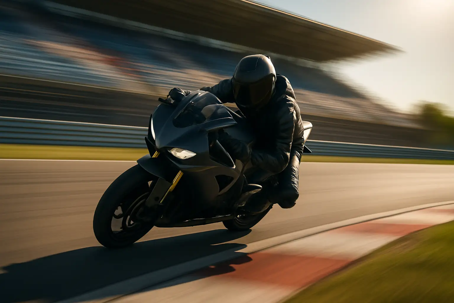 A MotoGP rider on a prototype motorcycle navigating a circuit at speed during a practice session