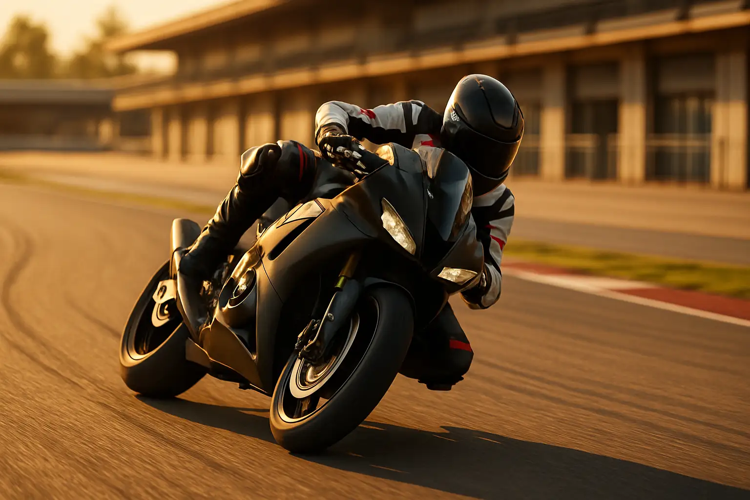 MotoGP rider on an Aprilia bike racing through a corner at speed