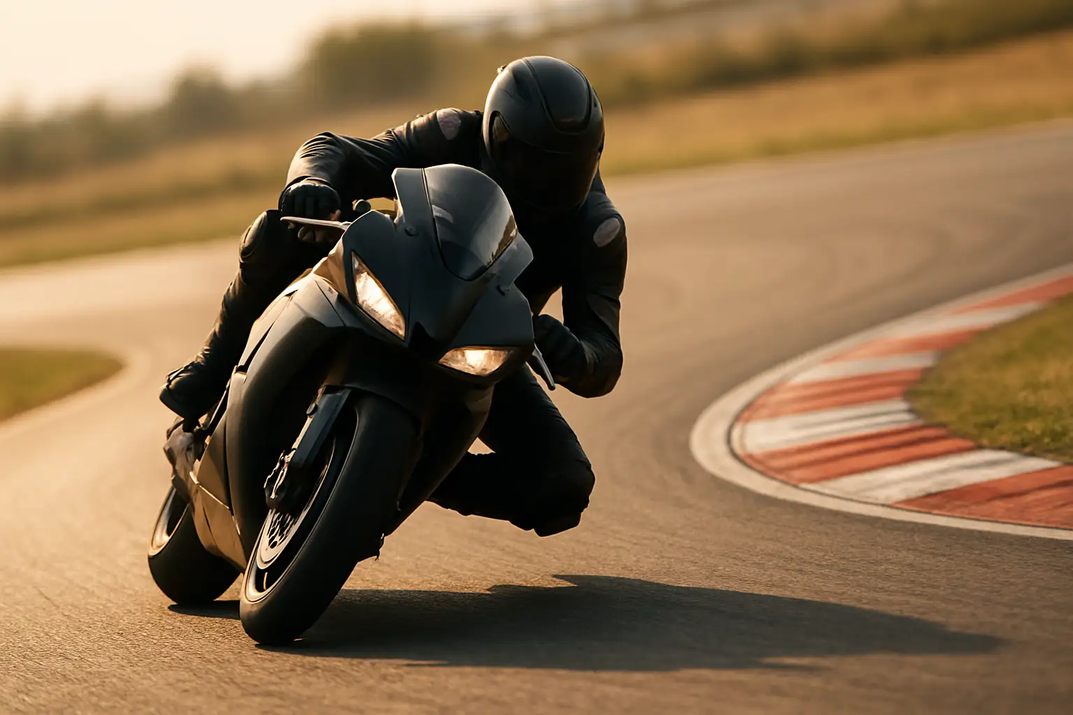 A MotoGP rider leaning into a corner at high speed on a prototype racing motorcycle