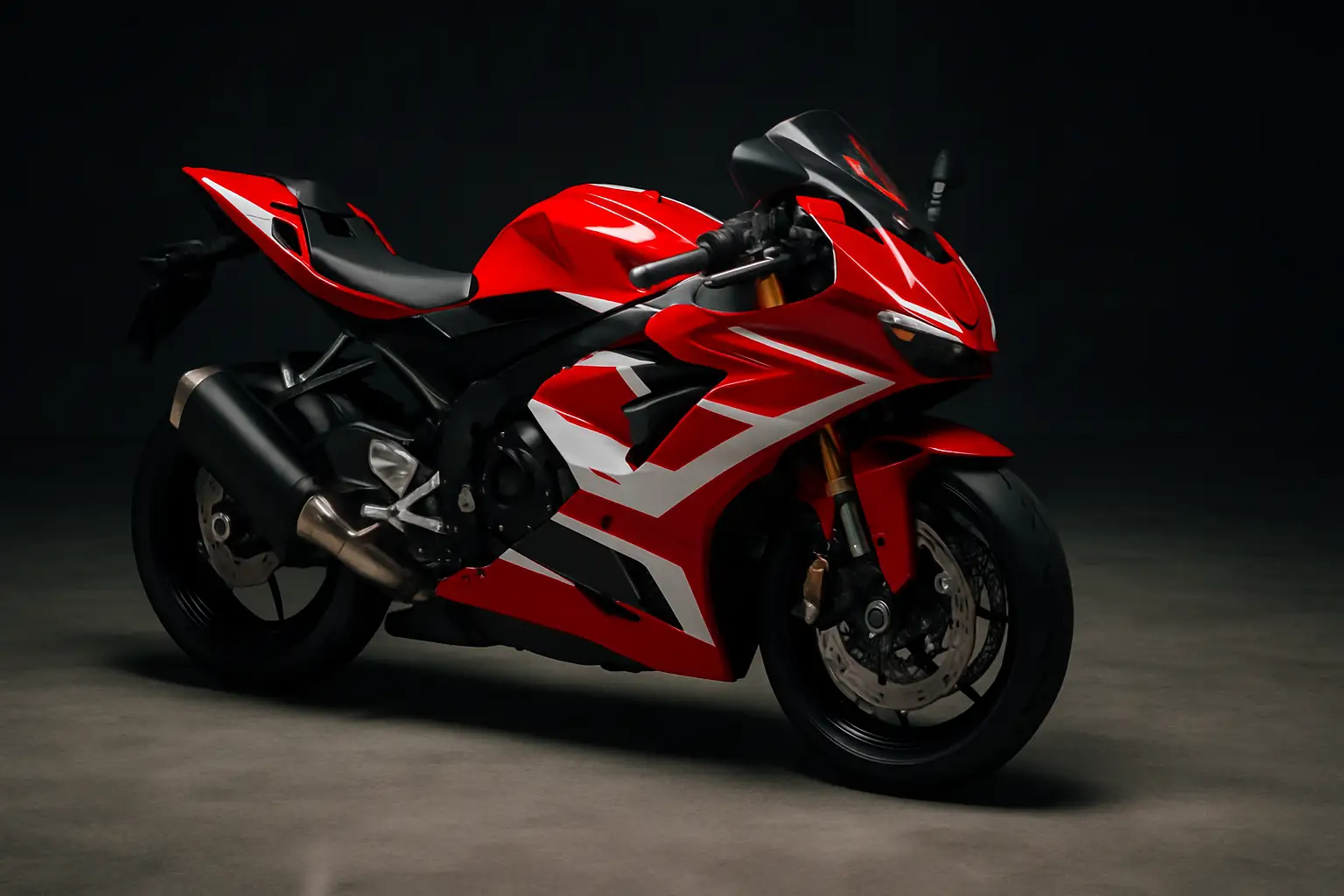 A rare Ducati championship replica motorcycle displayed in a dramatic studio setting with racing livery