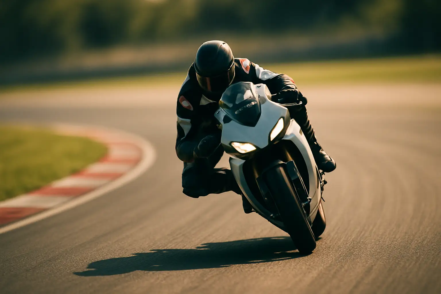 A motorcycle racer leaning into a corner on a Yamaha superbike during a race weekend