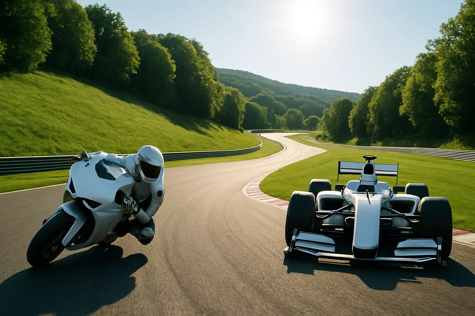 MotoGP and Formula 1 cars on track side by side representing a busy motorsport weekend